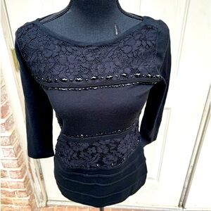 White House Black Market, Black, Lace, Beaded, Sweater, Size XS